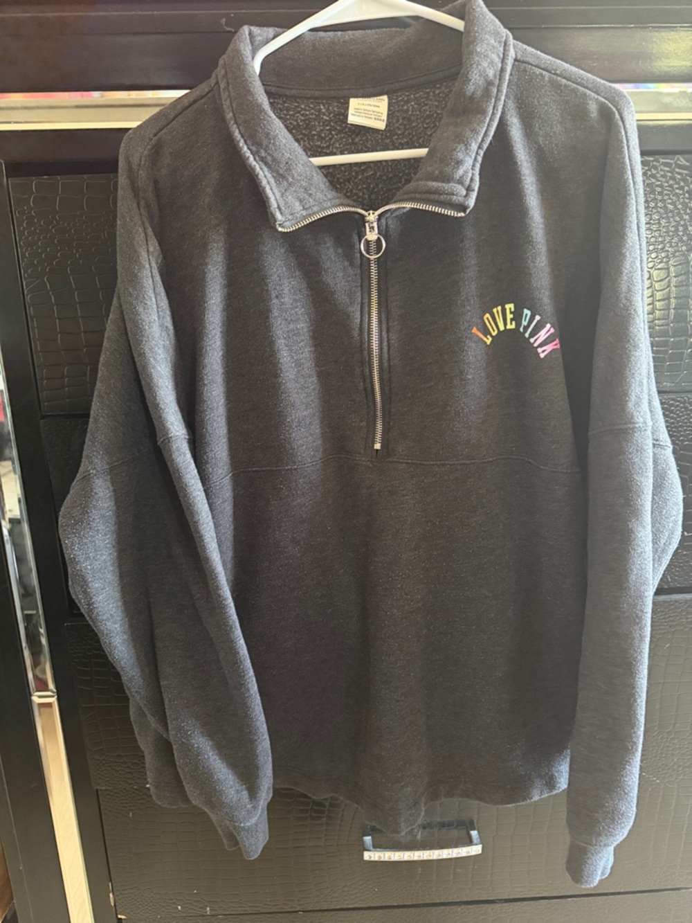 PINK Victoria's Secret Grey Half-Zip Sweatshirt with Rainbow LOVE PINK